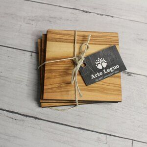 Arte Legno Italian Solid Olive Wooden Coaster Set Made in Italy